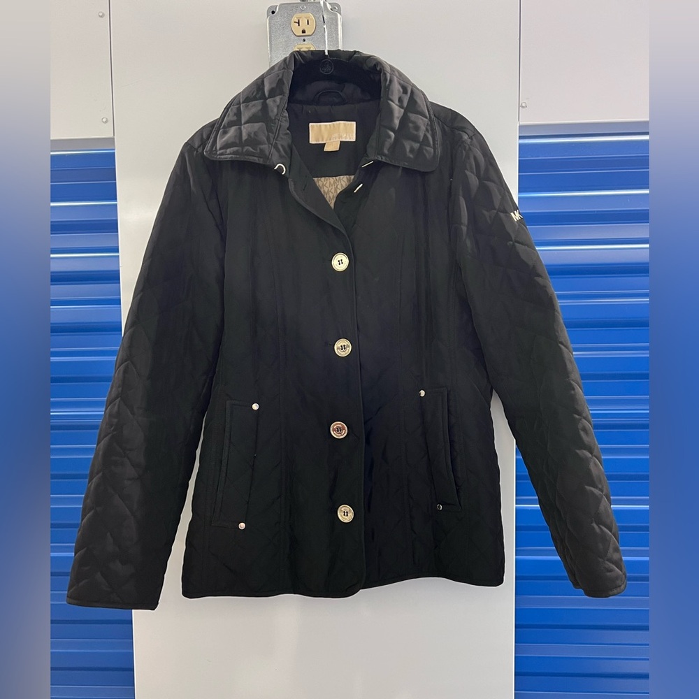 Michael Kors Black Puffer Jacket with Collared Neckline